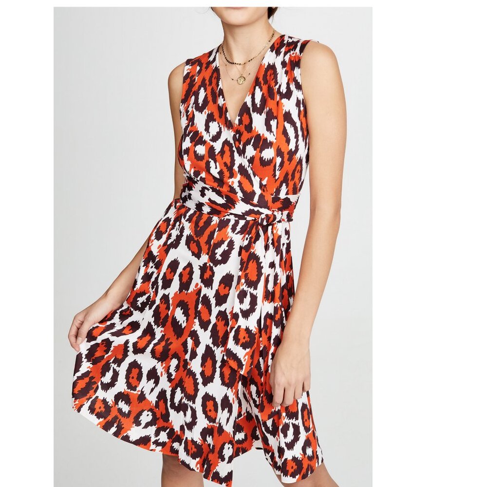 NWT Diane von Furstenberg DVF 100% Silk Leopard Print Wrap Dress US 4